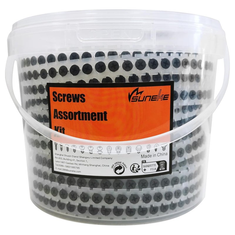 SUNEKE 1000PCS #6 X 1-1/4" High Hardness Drywall Collated Screws, Black Phosphate, Coarse Thread, Phillips Drive, Bugle Head, Wood Screws with Organizer Box - Image 1
